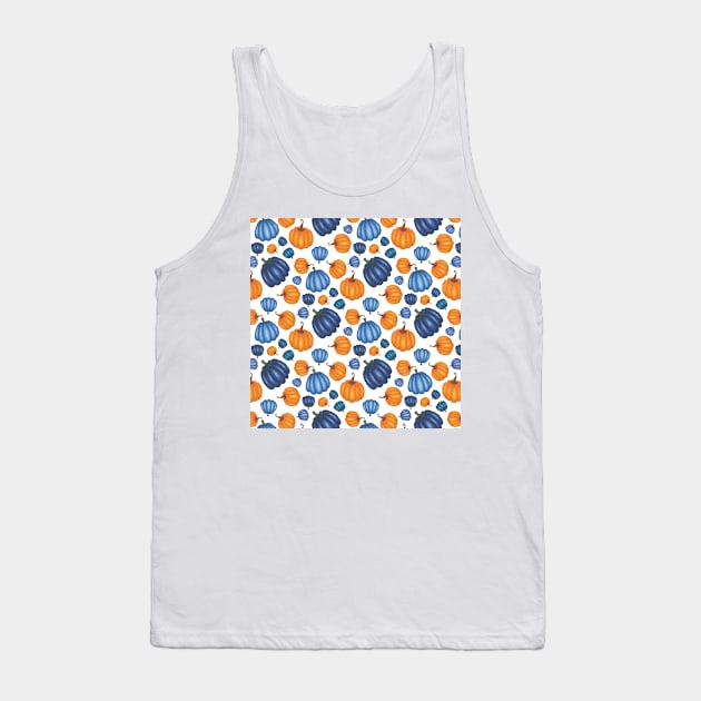 Pretty Blue & Orange Pumpkin Pattern on a White Background Tank Top by karenmcfarland13